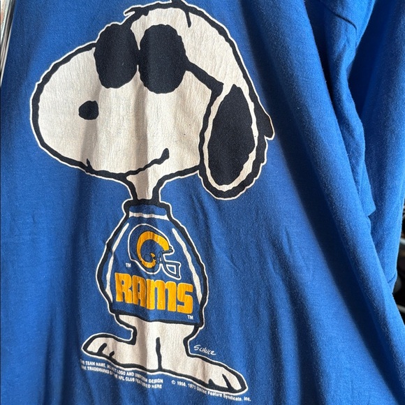ARTEX Vintage Snoopy Rams Blue Graphic Short Sleeve Tee Shirt 1971 size XL - Picture 2 of 10